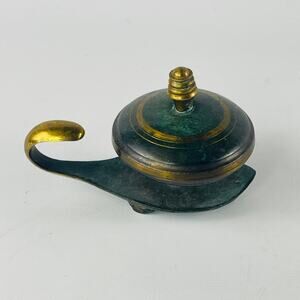 Brass Enamel Green Saccharin Server Jar 3 3/8